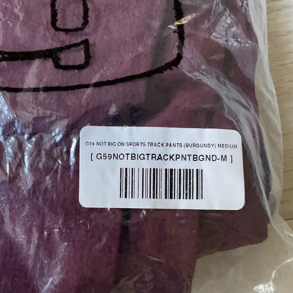 G59 Not Big On Sports Track‎ Pants Burgundy Size Medium New With Tags - Picture 3 of 4